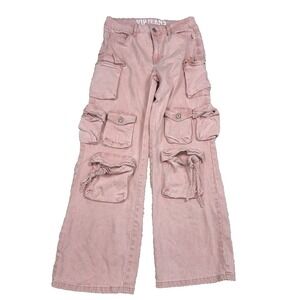 Y2K VIP Jeans Womens 9 29 Pink Cargo Pants Baggy Skater Punk Streetwear Grunge